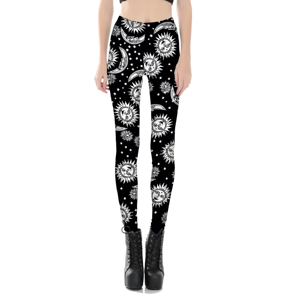 

[You're My Secret] 2023 Gothic Moon Sun Leggings Skull Ouija Hexagram Fitness PUSH UP Pants Mid Waist Seamless Black Trousers