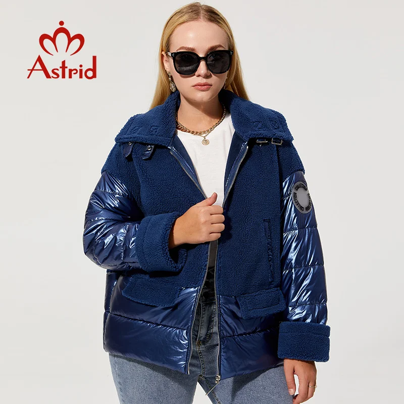 Astessere 2022 parka invernale da donna Oversize in cotone spesso blu giacche corte calde cappotti femminili con capispalla in pile Bio con cappuccio