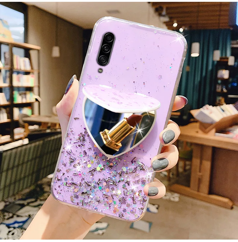 Heart Mirror Sequins Glitter Phone Case For Samsung Galaxy A7 A9 A6 A8 Plus 2018 A750 A9S A9 Star Soft Silicone Cover