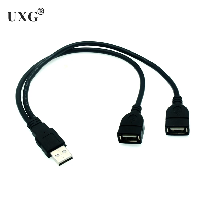 USB 2.0 A 1 male to 2 Dual USB Female Data Hub Power Adapter Y Splitter USB Charging Power Cable Cord Extension Cable 30CM