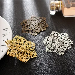 15Pcs 56mm Hollow 6-Leaf Flower Filigree Wraps Connectors Metal Hair Jewelry Accessories Ancient Decorative Findings