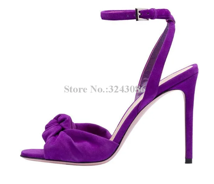 Fashion Purple Knot Lady Sandals Classical Design Red Black Stiletto Heel Summer Sandals Shoes Elegant Female Banquet Shoes