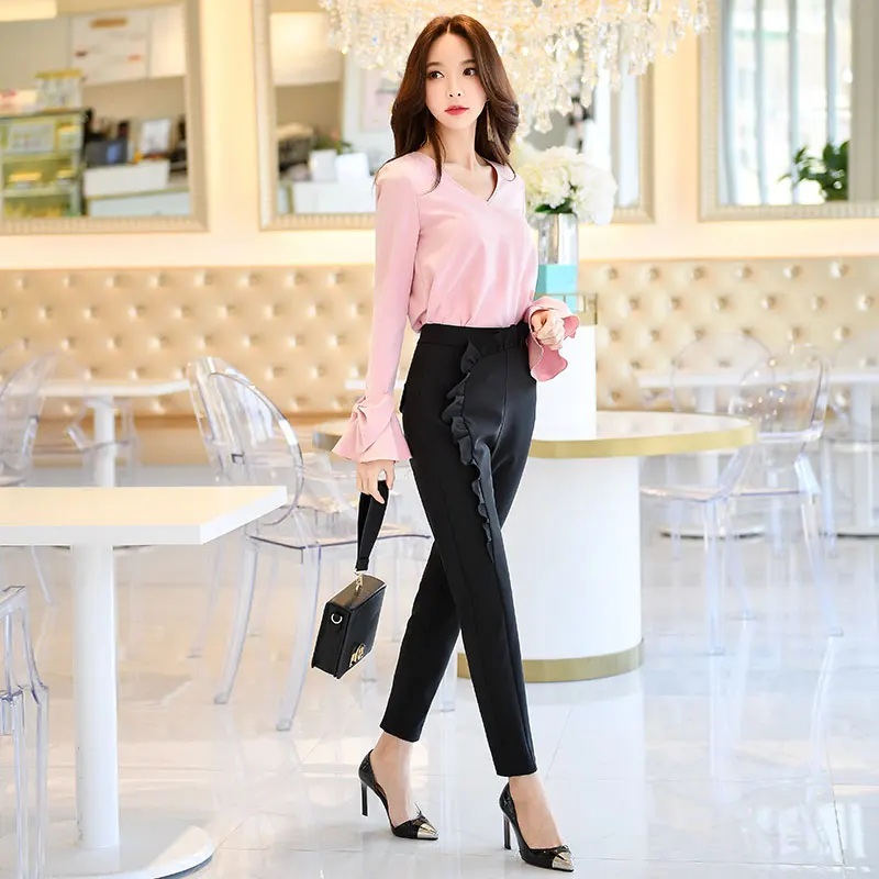 Dabuwawa Ruffle Front Women Pants Ladies Bottoms Female Trouser Casual Spring Autumn Pencil Pants High Waist Trousers DO1ALP006