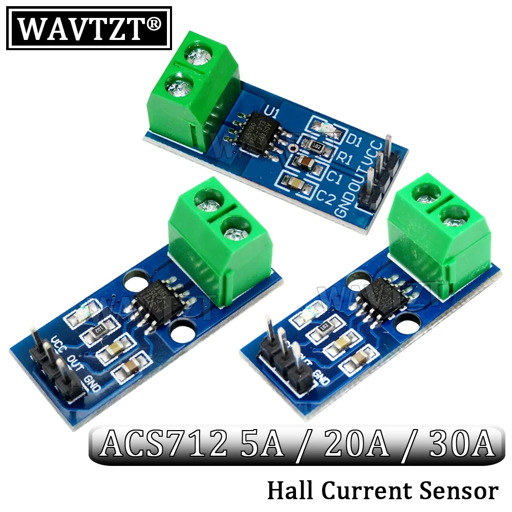 WAVTZT ACS712 5A 20A 30A Range Hall Current Sensor Module ACS712 Module For Arduino 5A/20A/30A