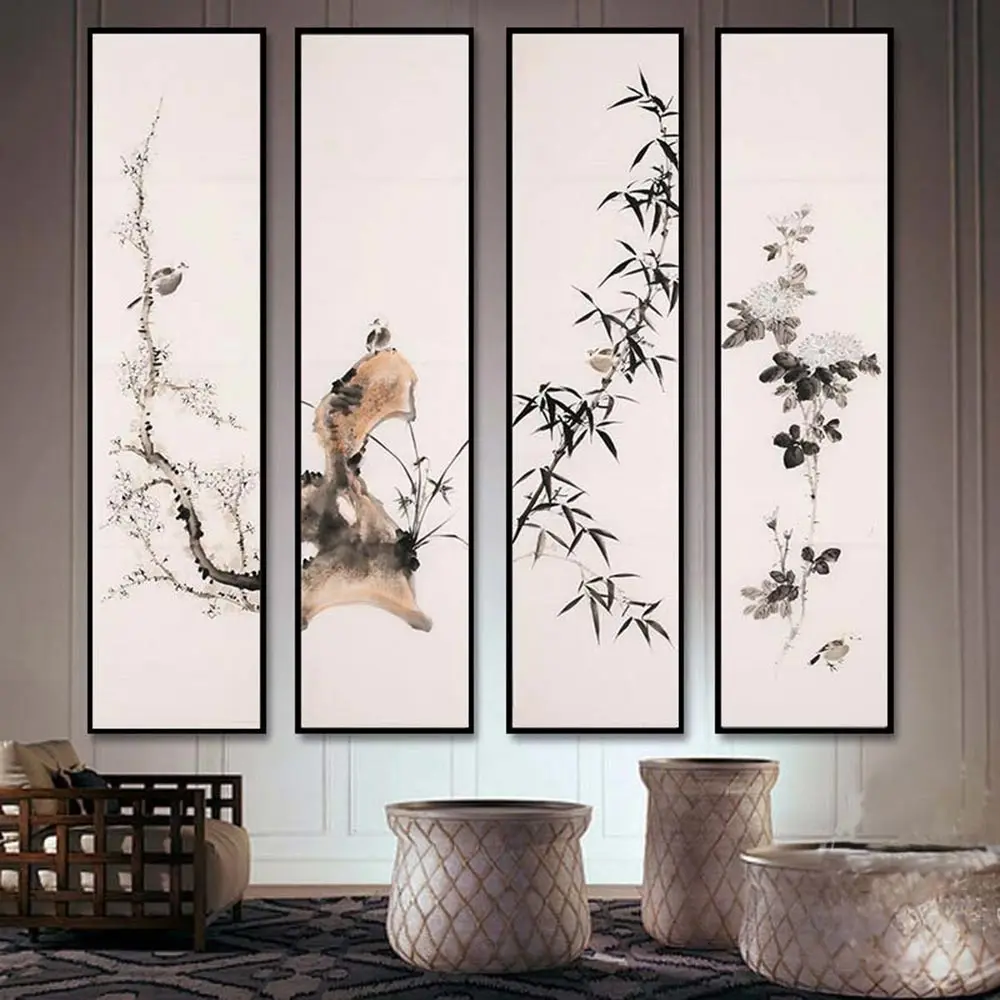 New Chinese Style Canvas Poster Ink Plum Orchid Bamboo Chrysanthemum Painting Print Wall Art Pictures For Living Room Home Decor