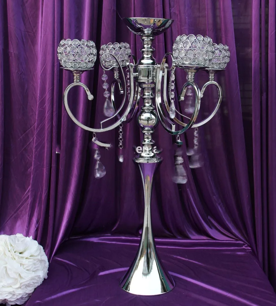 10pcs)5 arms unique wedding crystal candelabra with candle holder yudao1700