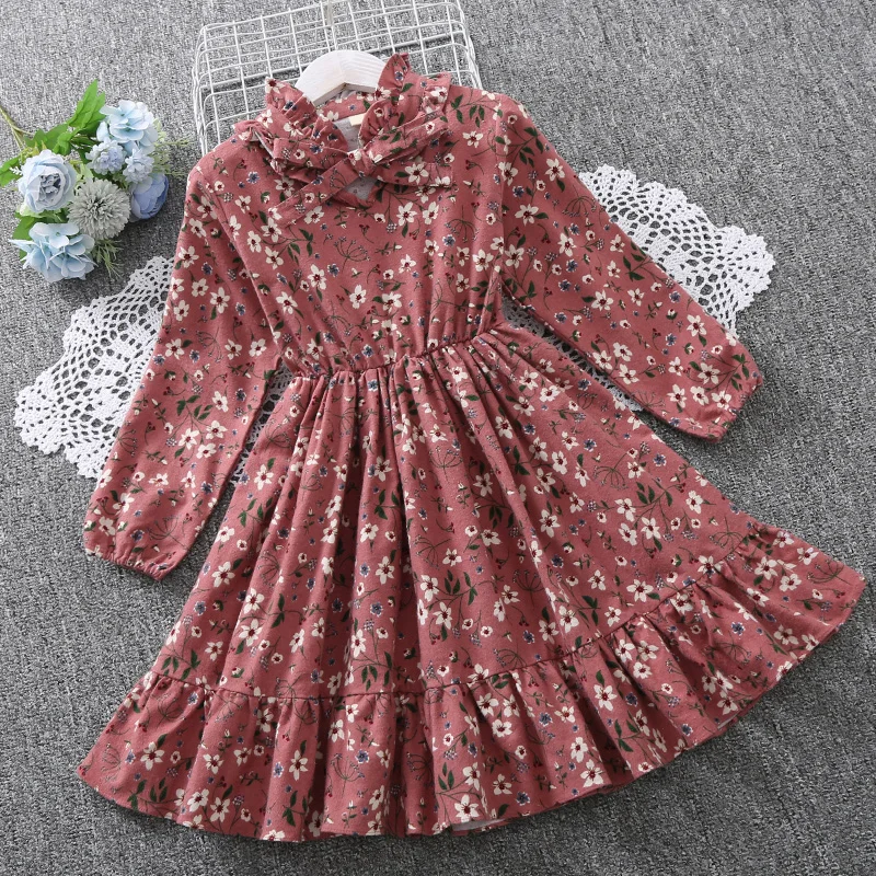 Baby Girls Dresses For Kids Clothes Spring & Autumn Cotton Floral Print Teens Dress Long Sleeve Cute Children Outfits Vestidos