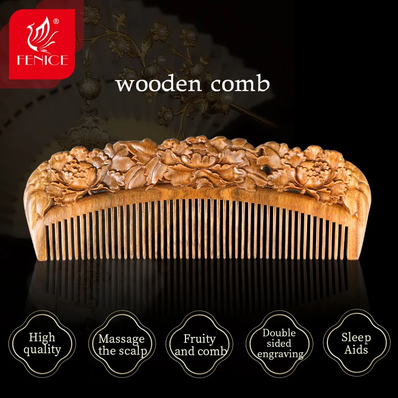 

High-Quality Wooden Comb Natural Double-Sided Carving Hair Styling Tool For Hairdressers