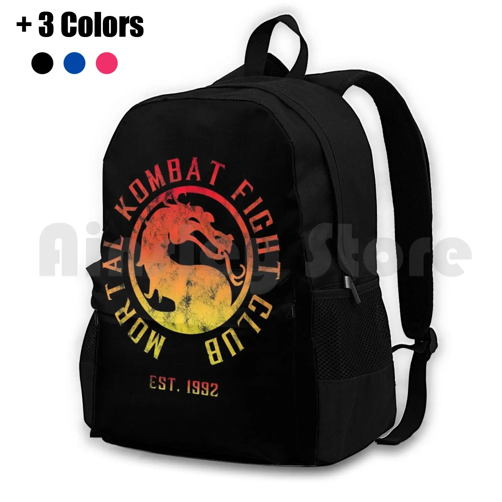 Mortal Kombat Fight Club Mortal Kombat 11 Distressed Color Logo Outdoor Hiking Backpack Riding Climbing Sports Bag Mortal