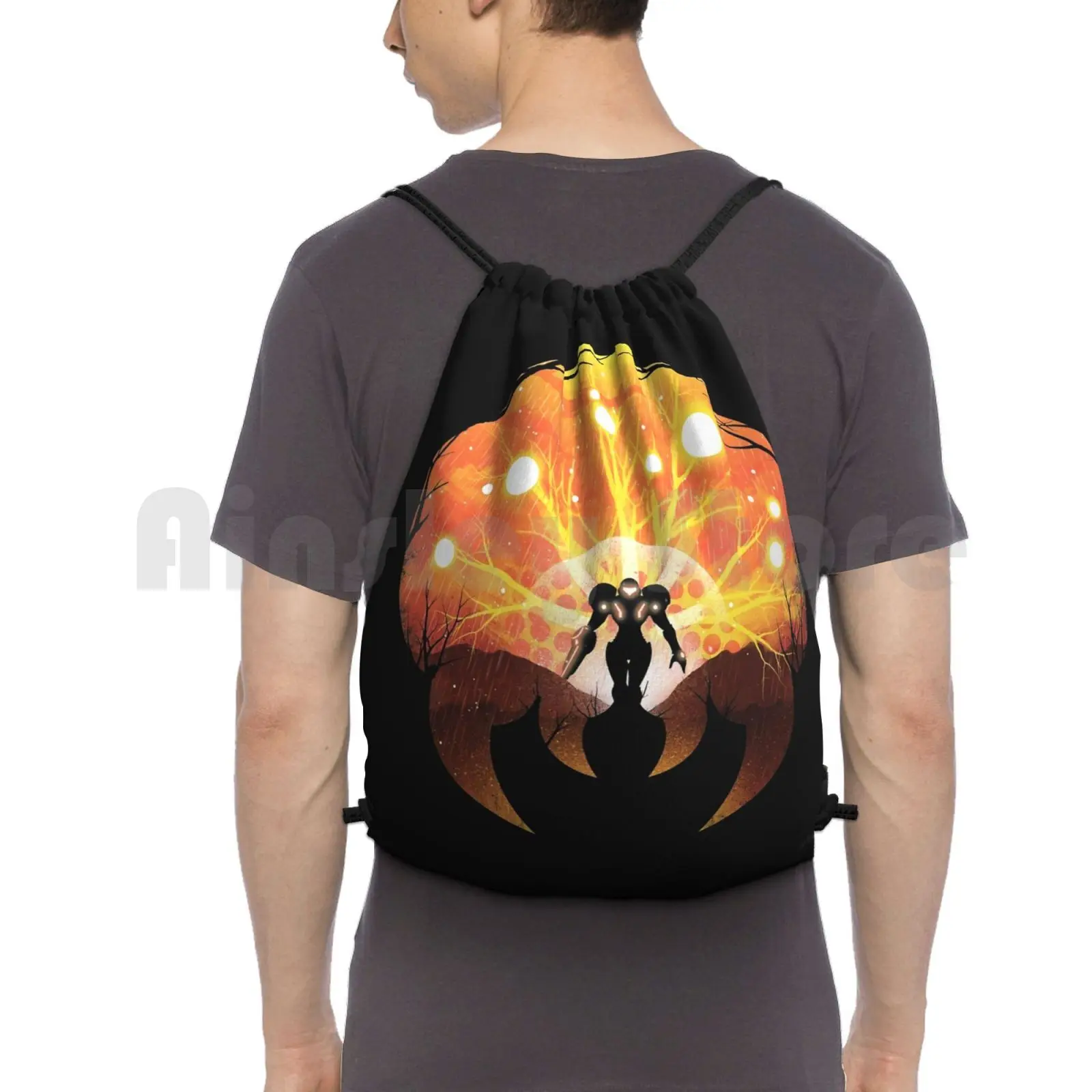 

Super Metroid Backpack Drawstring Bag Riding Climbing Gym Bag Metroid Supermetroid Games Gamers Videogames Geek Nerd