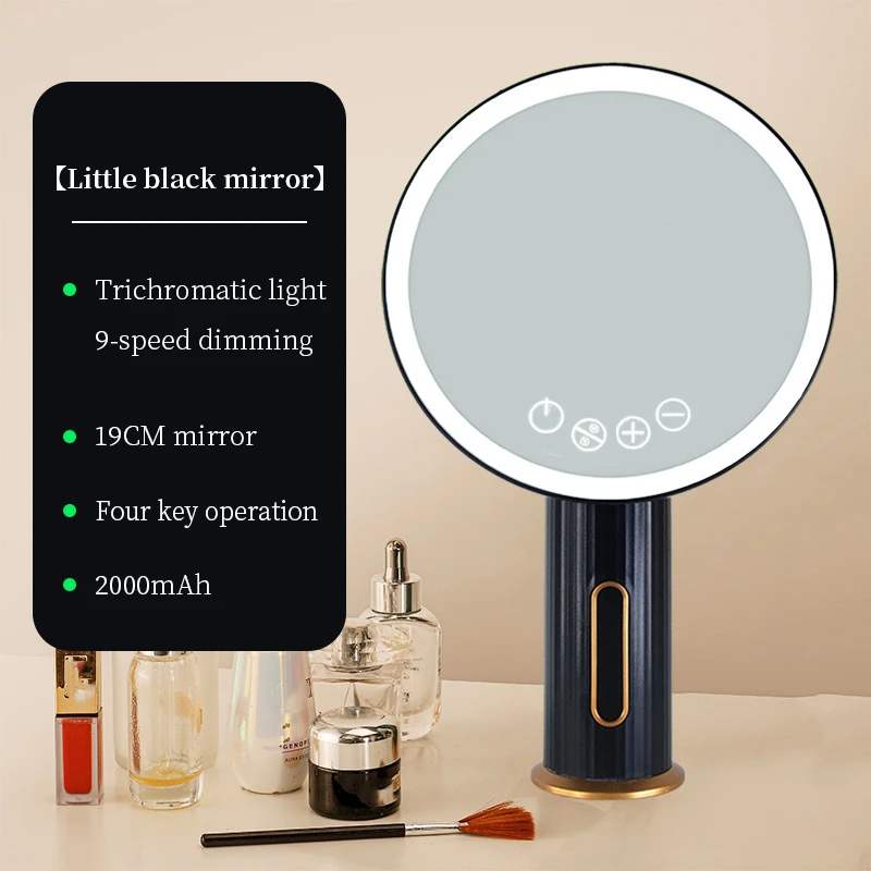 19CM LED Makeup Mirror with Light 9-Lever Brightness Rechargeable Stand Portable Lamp With Switch Cosmetic Mirrors for Bedroom