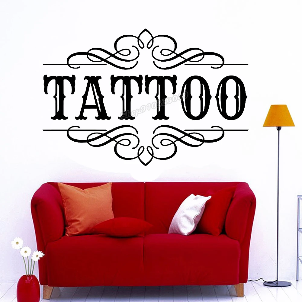 Custom Tattoo Logo Wall Sticker For Tattoo Salon Decor Vinyl Tattoo Studio Wall Stickers Window Decor Removable Art Decals B164