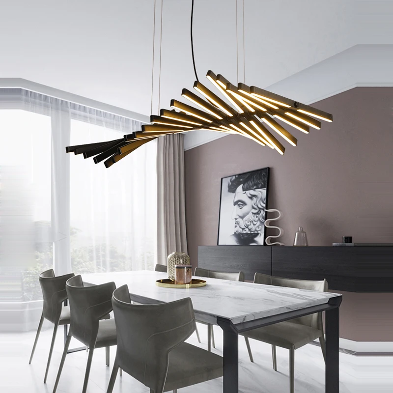 Imagem -04 - Fishbone Arte Deco Preto Branco Prata Ouro Designer Pode Ser Escurecido Led Lustre Iluminação Suspensão Luminária Lampen para Foyer