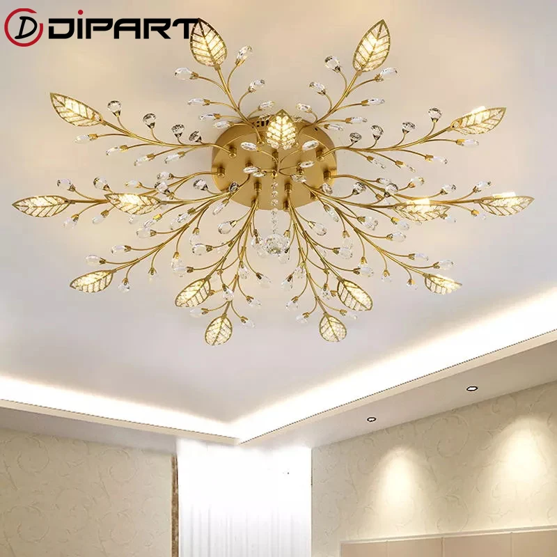 

Modern Led Ceiling Lights Crystals Leaf deco Ceiling Lamp For Bedroom Living room Kitchen Light Surface mounted Nordic Gold Lamp