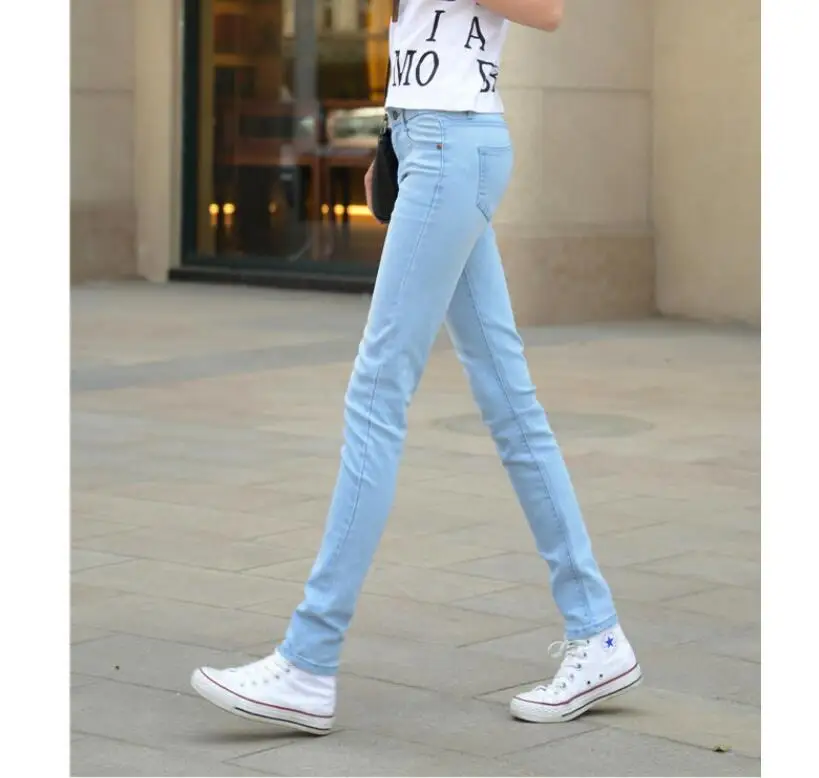 

light blue Women Jeans Femme Slim Stretch Low Waist Female Blue Vintage Straight Denim Pants Lift Hip Ladies Trousers