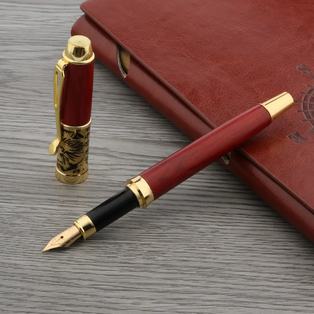 luxury Red Fountain Pen Wood ink pens Eagle Piece Smooth Trim M Nib Business Stationery Office Supplies Pen