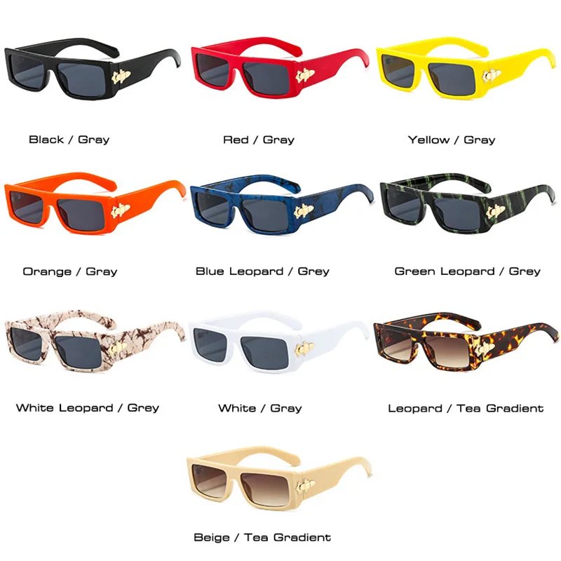 SO&EI Fashion Rectangle Luxury Woman Sunglasses Vintage Brand Designer Colorful Leopard Eyewear Men Square Sun Glasses Shades