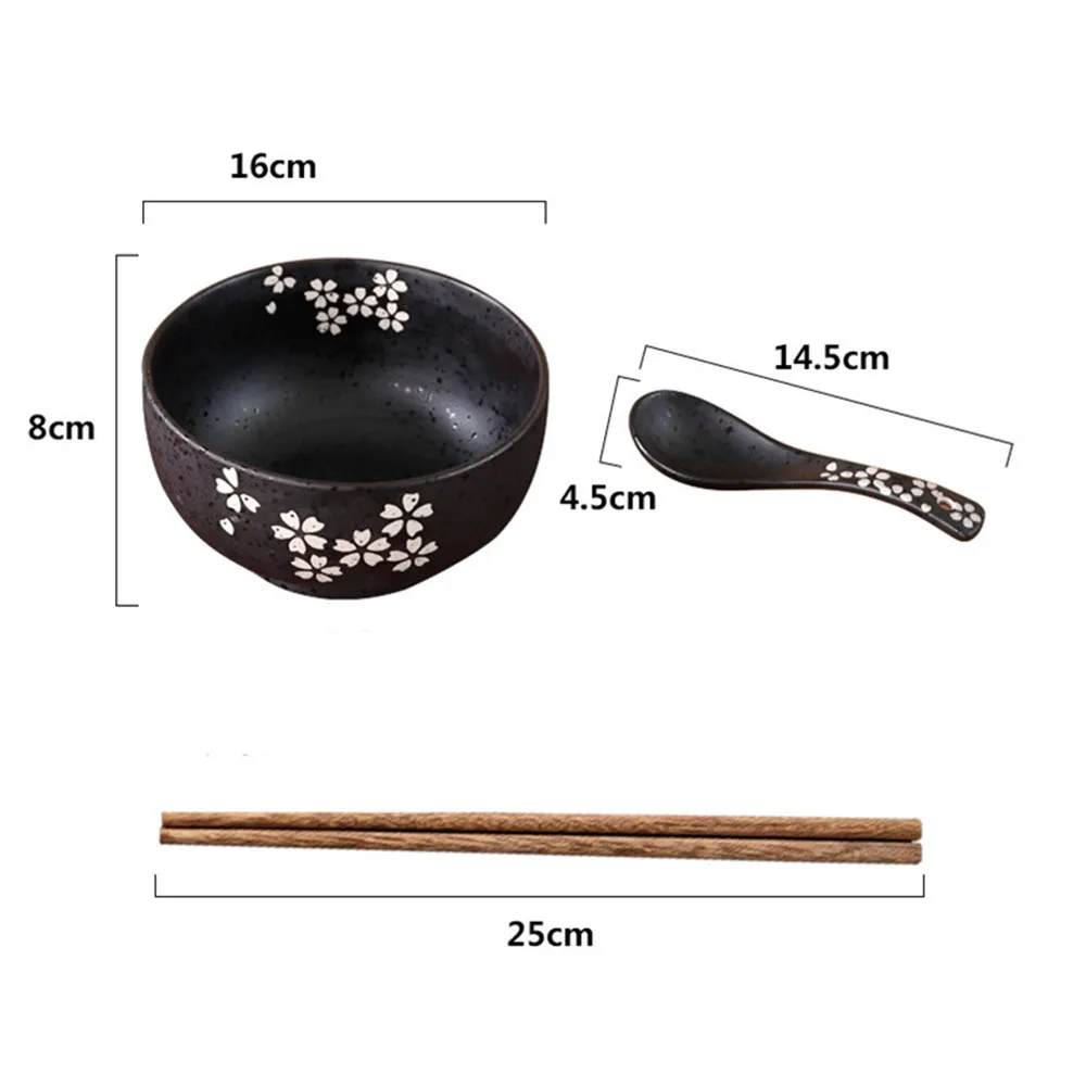 Japanese Style Rice Noodle Bowl with Lid Spoon and Chopstick Kitchen Tableware Ceramic Salad Soup Bowl Food Container Dinnerwaps