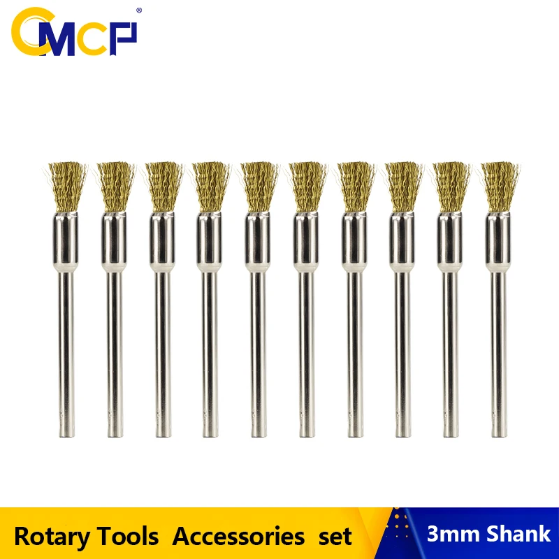 CMCP 3.0mm 20pcs Shank Wire Brush Brass Wire Polishing Brush for Dremel Rotary Tool Metal Polishing Tool