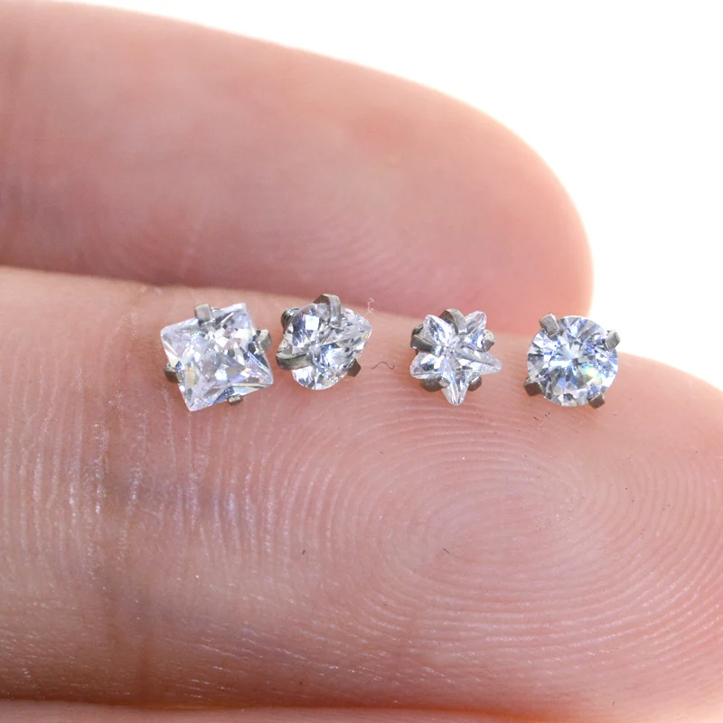 10Pcs 1.0x2-5mm Zircon Top Part For Ear Cartilage Tragus Piercing Body Jewelry DIY Component For Monore Labret Lip Stud