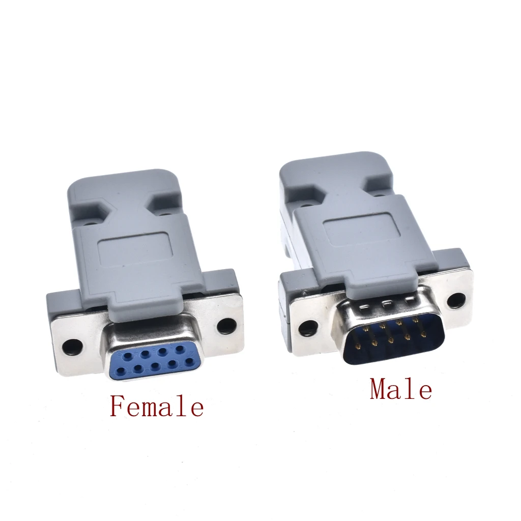 (10pcs/lot) RS232 Parallel Serial Port DB9 9 Pin D Sub Male/Female Solder Connector + Plastic Shell Cover