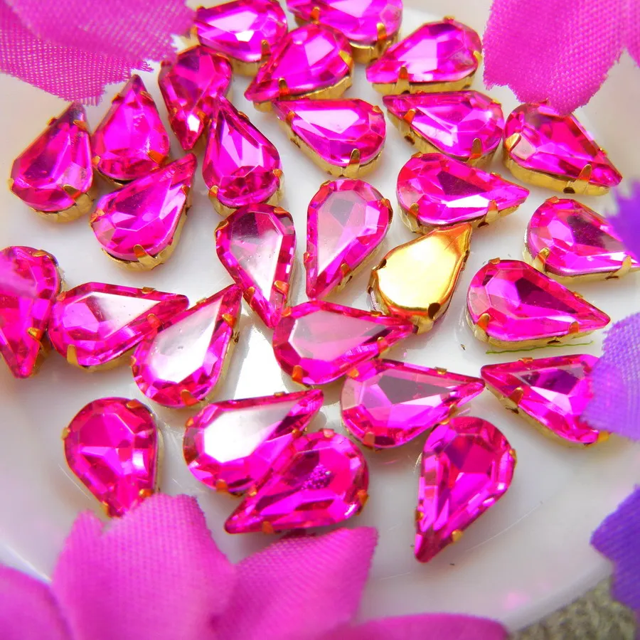 Glaskristall Goldklauen 3*6mm 6*10mm 8*13mm Fantasiefarben Schlanke Wassertropfen Birnenform Aufnähbare Strass-Perlen Handarbeit DIY – Detail 14