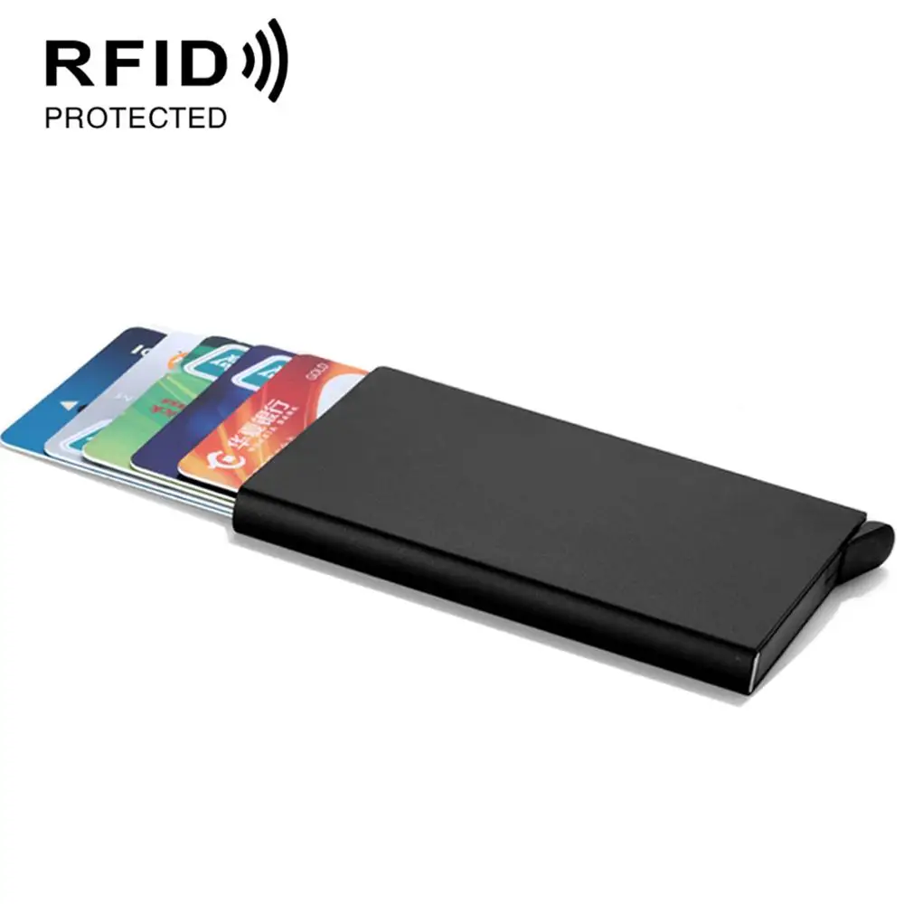 Small RFID Blocking Credit Card Holder Purse Aluminium Men Automatic Pop Up ID Card Protection Case Metal Box Women Mini Wallet