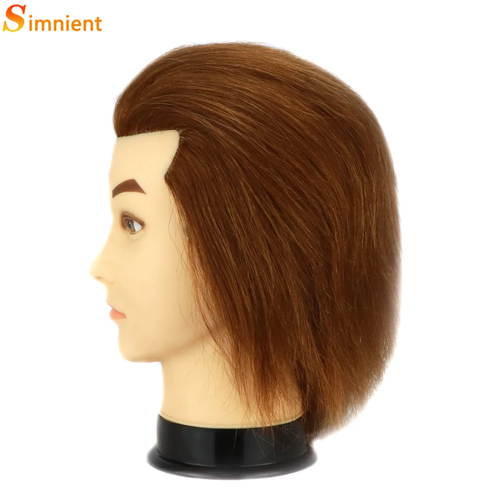 Cabeza de entrenamiento de maniquí masculino sin barba, muñeca de práctica de peluquería, cabeza de maniquí con Haiir humano para cortar el cabello