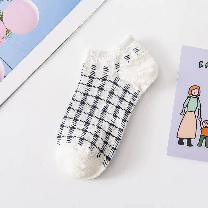 Calzini da donna cotone bianco blu Plaid calzini da donna alla caviglia per ragazze regalo pied de poule Check Striped Grids Tube Sock Vintage Meias