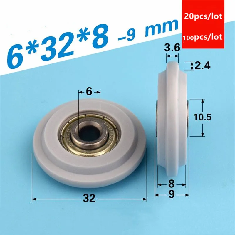 

20pcs/100pcs 6*32*8mm POM plastic coating cam roller groove track sliding door 626ZZ bearing guide wheel wear resisting