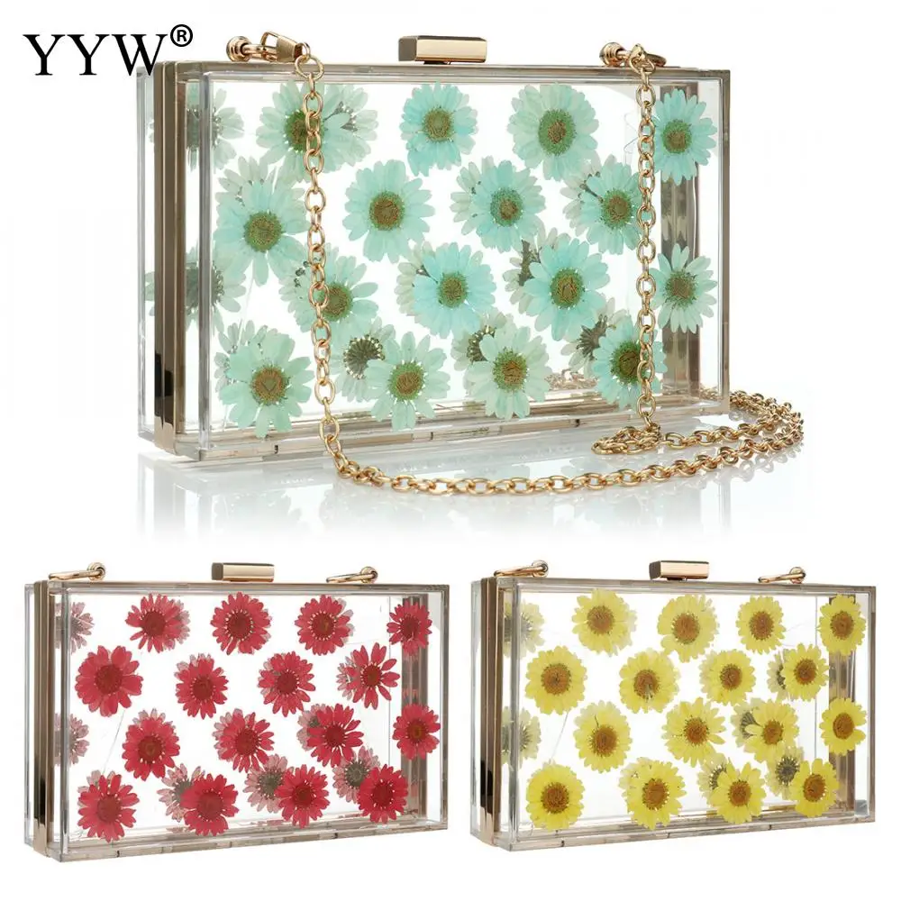 women clear purses box handbags transparent flower wild ladies hand bags small square chain crossbody bag messenger bag bolsa