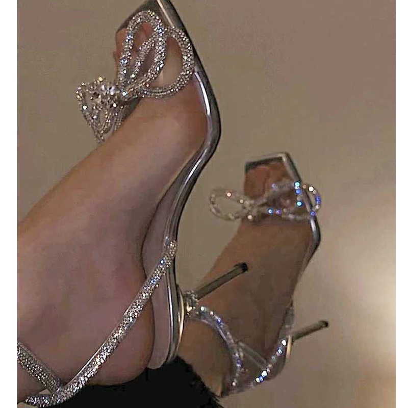 

Luxury Brand Shoes Women Clear PVC Rhinestone Sandals High Heels Wedding Shoes Ladies Crystal Stilettos Designer Sandalias Mujer