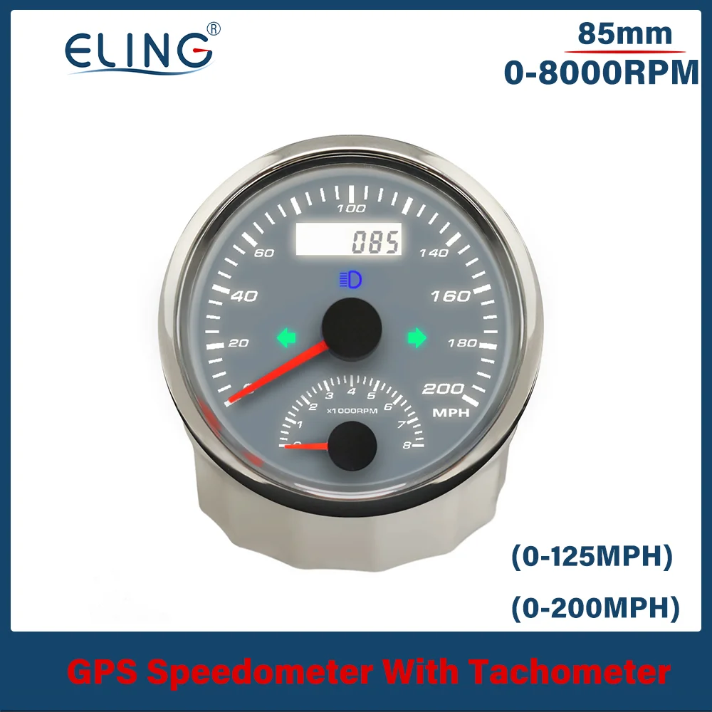 

ELING Universal 0-60 km/h 0-125 km/h 0-200 km/h GPS Speedometer Total Mileage Adjustable with Tachometer 9-32V Amber Light