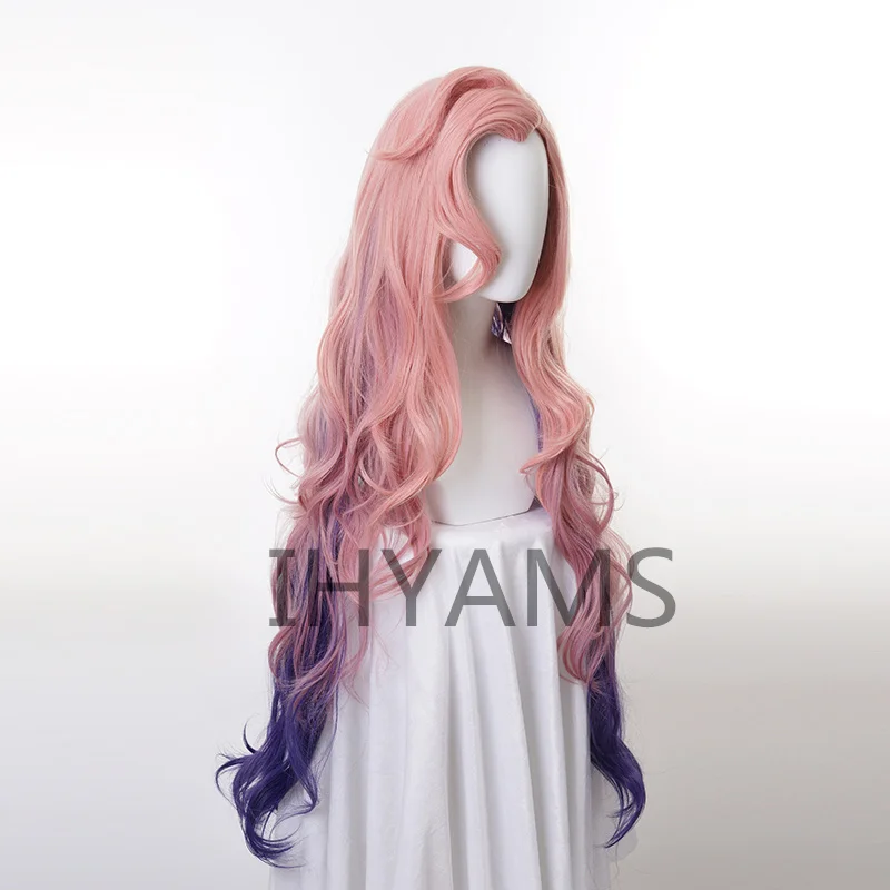 LoL KDA Seraphine Cosplay Wig Women Loose Long Wavy Pink Mixed Purple Wigs Heat Resistant Synthetic Hair + Wig Cap