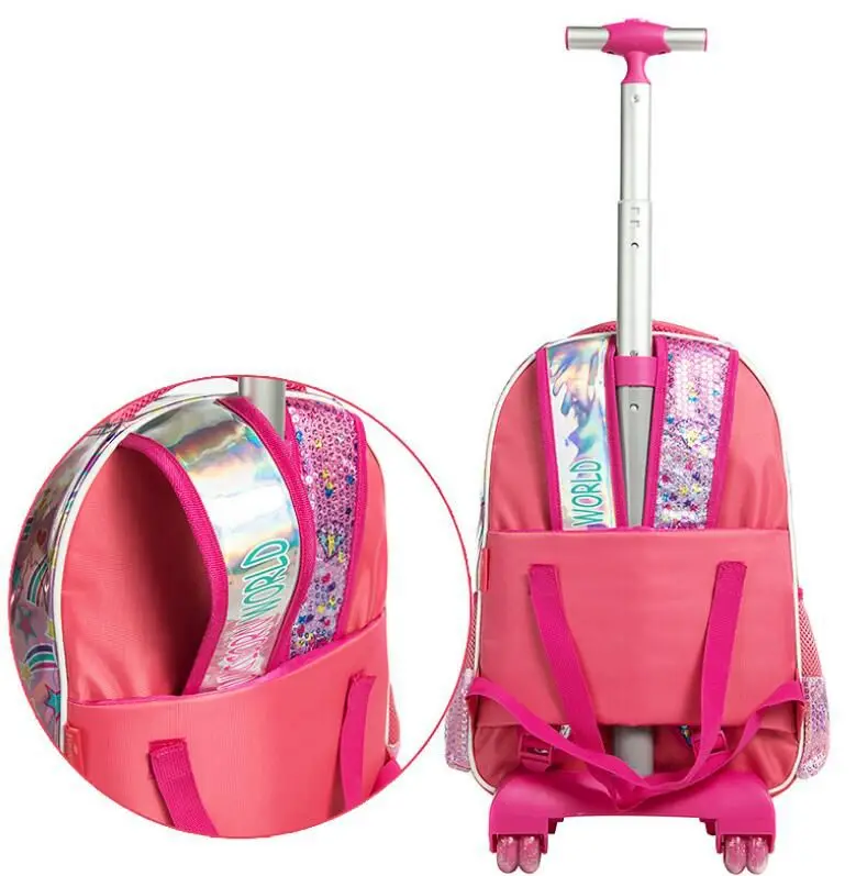 Kids School Trolley Bag set with lunch bag pen bag School Rolling Backpack School Wheeled Backpack for girls Travel Trolley Bags