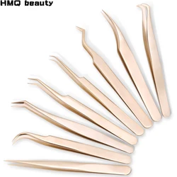 1 Pcs Pearl Gold Eyelashes Tweezers Stainless Steel High Precision Anti-static tweezers for Eyelash Extensions