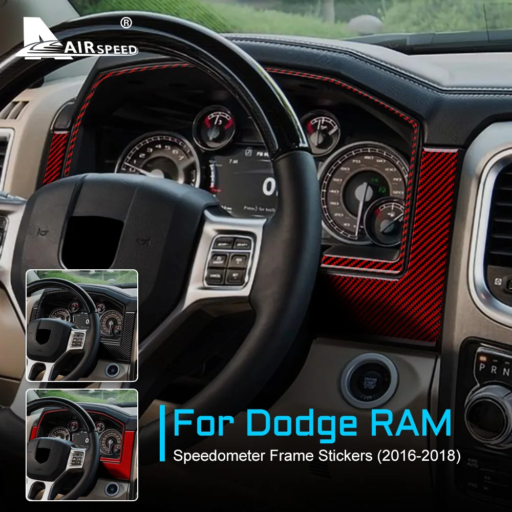 

AIRSPEED 3pcs Carbon Fiber for Dodge RAM 2016 2017 2018 Accessories Interior Trim Car Dashboard Speedometer Frame Cover Sticker