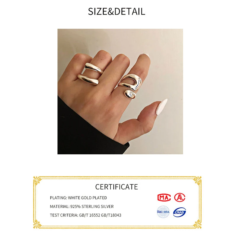 Minimalist 925 Sterling Silver Rings for Women Fashion Creative Hollow Irregular Geometric Birthday Party Jewelry Gifts