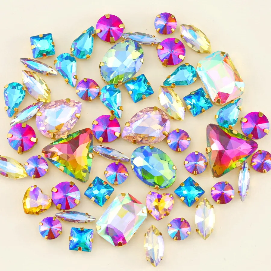 Goldene Krallenfassungen, 50 Stück/Beutel, verschiedene Formen, Jelly Candy Orange Glas-Kristall zum Aufnähen, Strass für Hochzeitskleider, Schuhe, Taschen, DIY – Detail 5