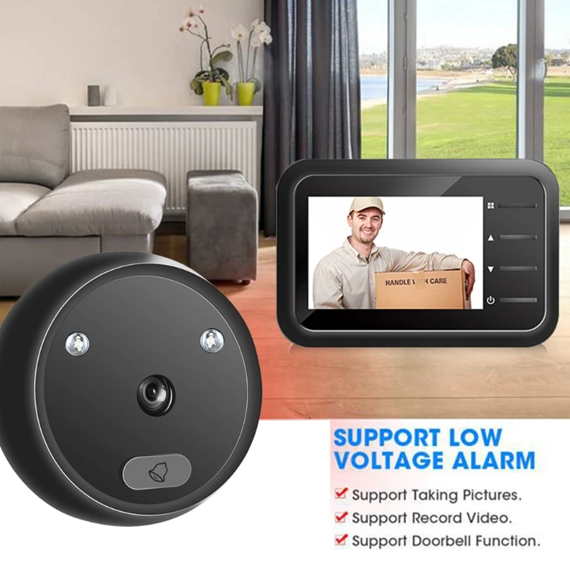 

Smart Wireless Video Doorbell Security Camera Door Hole Diameter 0.55-1.18'' 3 x AAA Batteries Powered