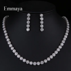 Emmaya Fascinating Round Flower Design For Female Fashion Statement AAA Zirconia Long Earring And Necklace Elegant Jewelry Set