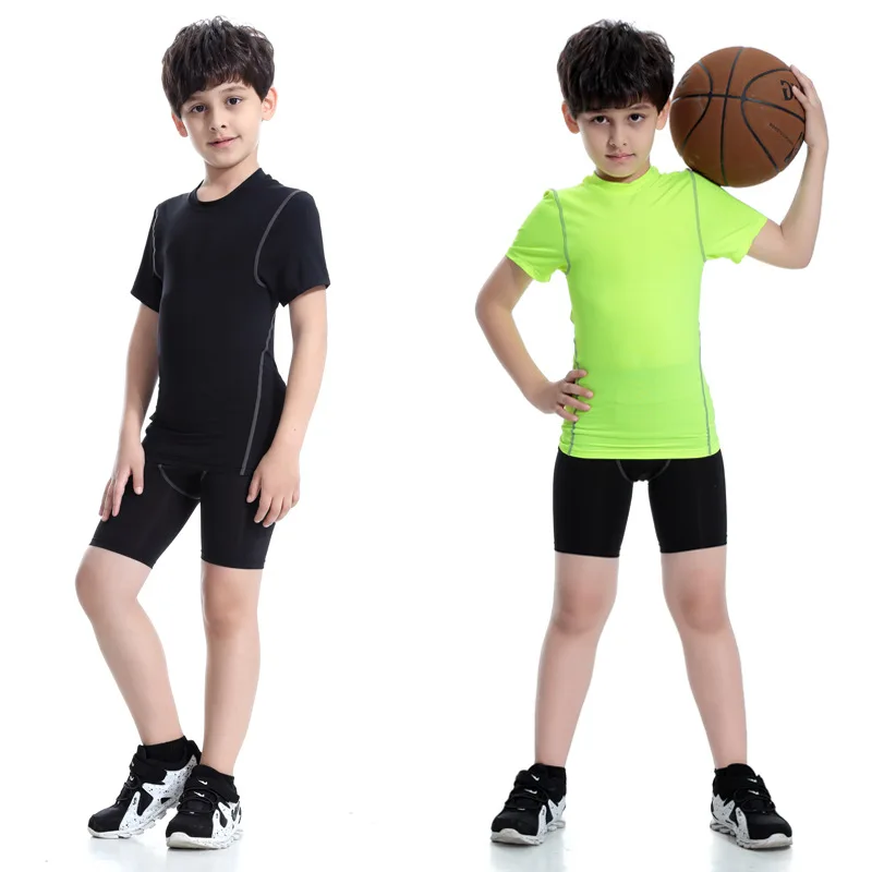 Children Kids Teens Girls Boys Running T-shirt Only Quick Dry Short Sleeves Tight Compression Sport Base Layer Tops Custom Logo