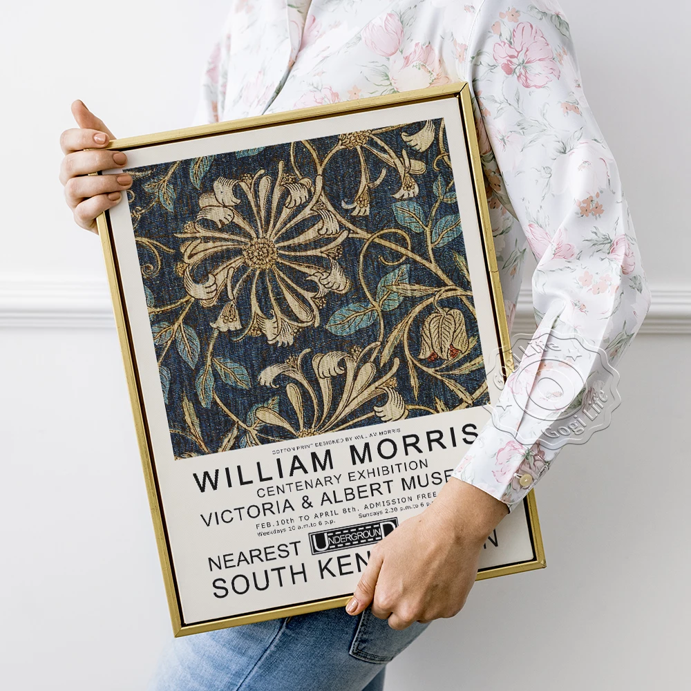 Willam Morris Exhibition Museum Poster, Honeysuckle Retro Art Canvas Painting, Morris Classic Flower Fabric Decorative Painting