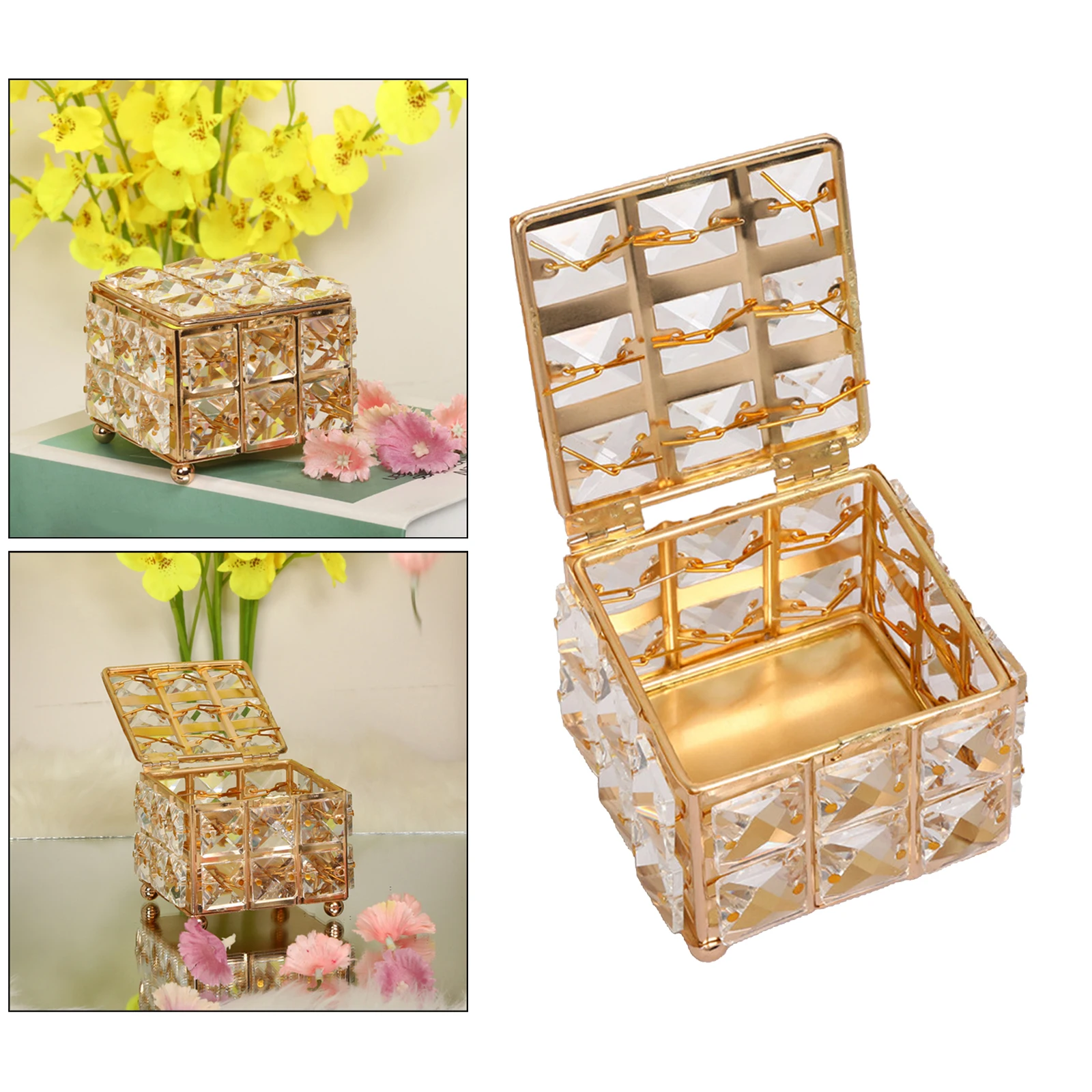 Crystal Jewelry Box Beads Trinket Organizer Earrings Rings Box Treasure Storage Keepsake with lid for Dresser Room Bedroom Decor