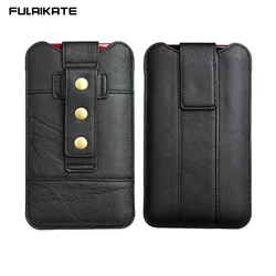 FULAIKATE Genuine Leather Universal Phone Bag for Men, Waist Pouch, Mobile Holster, iPhone 15 Pro Max, Samsung, Huawei, Xiaomi