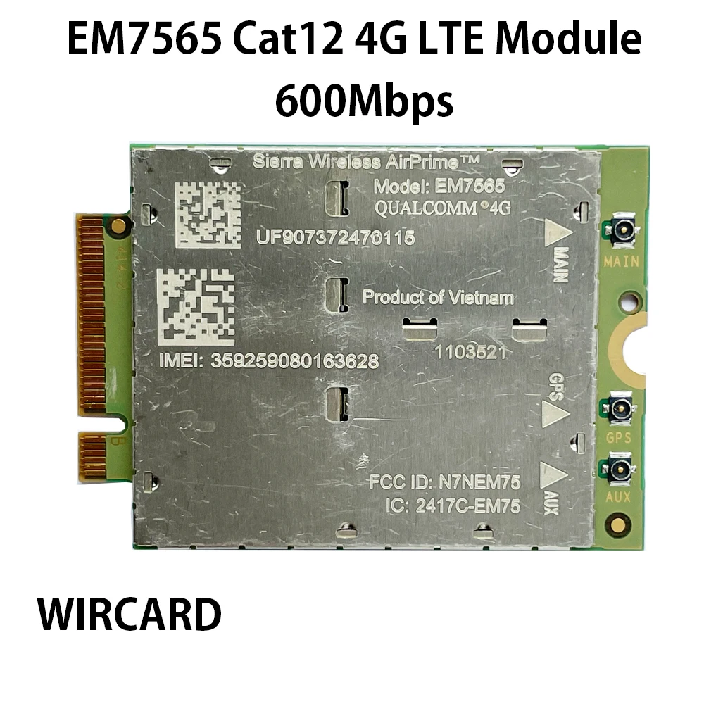 

Беспроводной модуль WIRCARD EM7565, 4G LTE CAT-12, 600 Мбит/с, NGFF, Cat12 для ноутбука