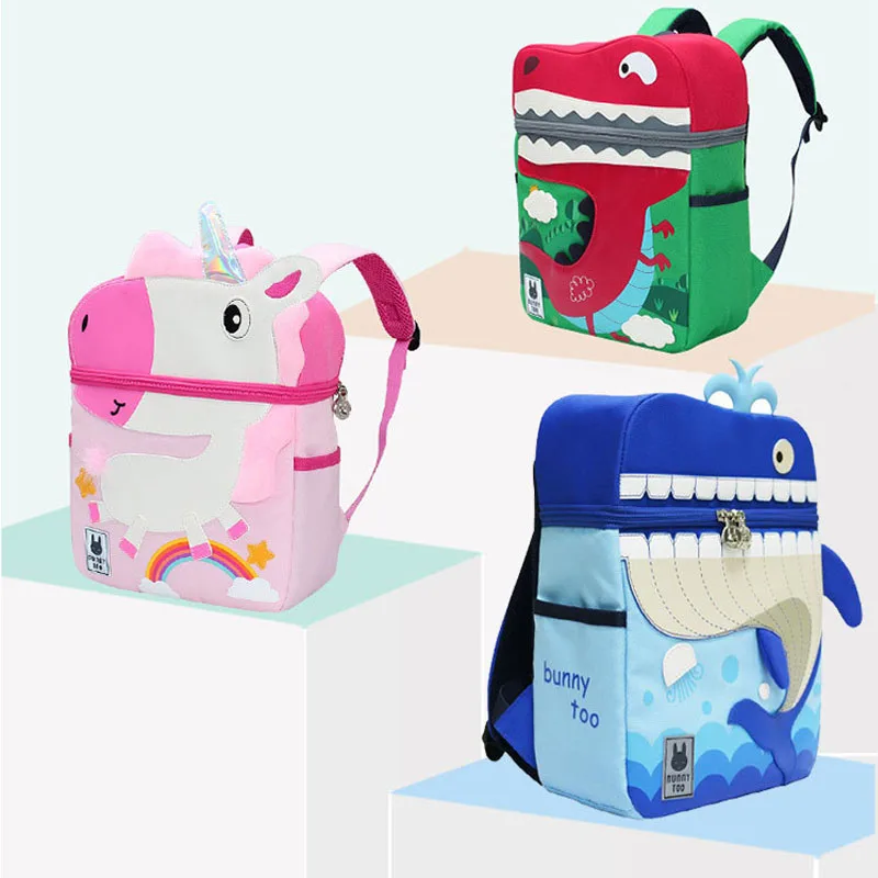 Kid Unicorn Backpack Cute 3D Cartoon Dinosaur Anti-lost Printed Kindergarten orthopedic School Bag for Girl Boy Children Mochila