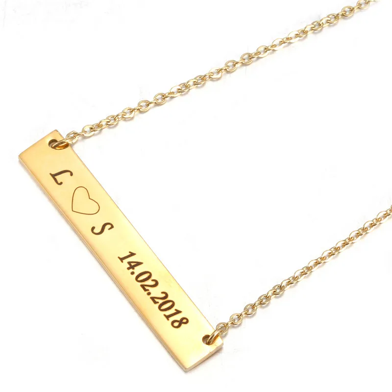 Stainless Steel Bar Necklace For Women Gold Custom Name Pendants Neckalces Statement Jewelry Choker Necklace-Engrave Any Name