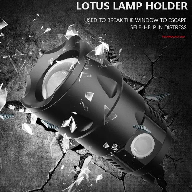 Xhp50.2 Led Flashlight Zoomable 18650 or 26650 Battery Torch USB Rechargeable Aluminum  Adjustable Single mode ON/OFF Lantern