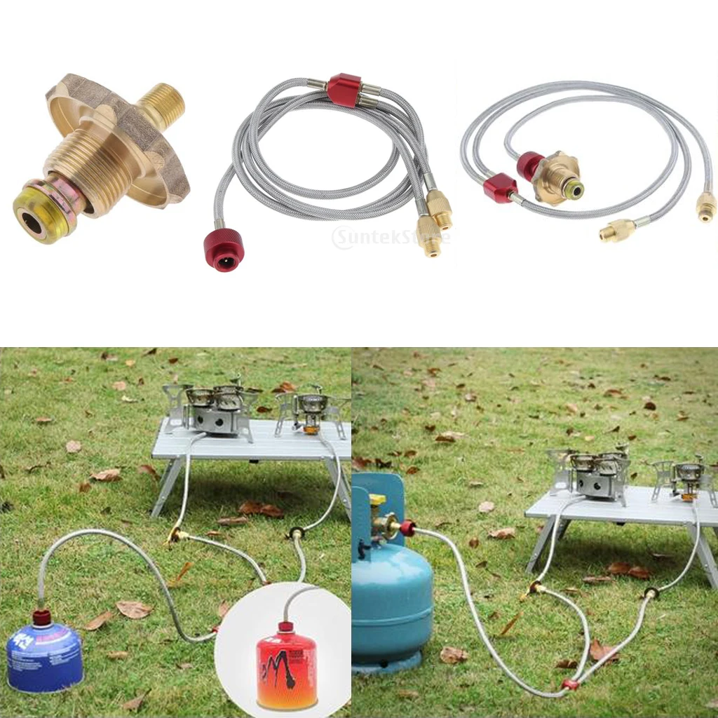 Propane Gas Tank Refill Adapter G Canister Hose Double Connection Hose for 2 Stoves Furnace for Outdoor Picnic Camping Cooking